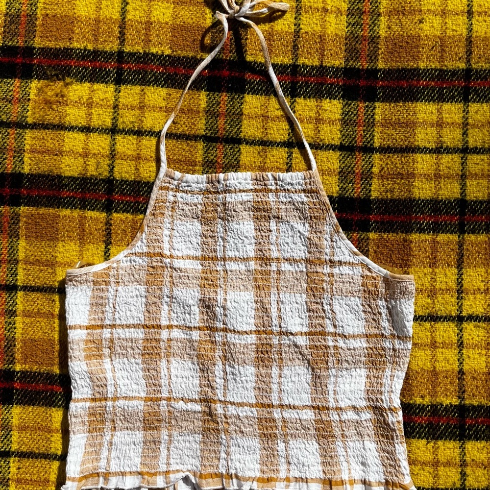 American Eagle Outfitters Plaid Halter Tank in Tan & White